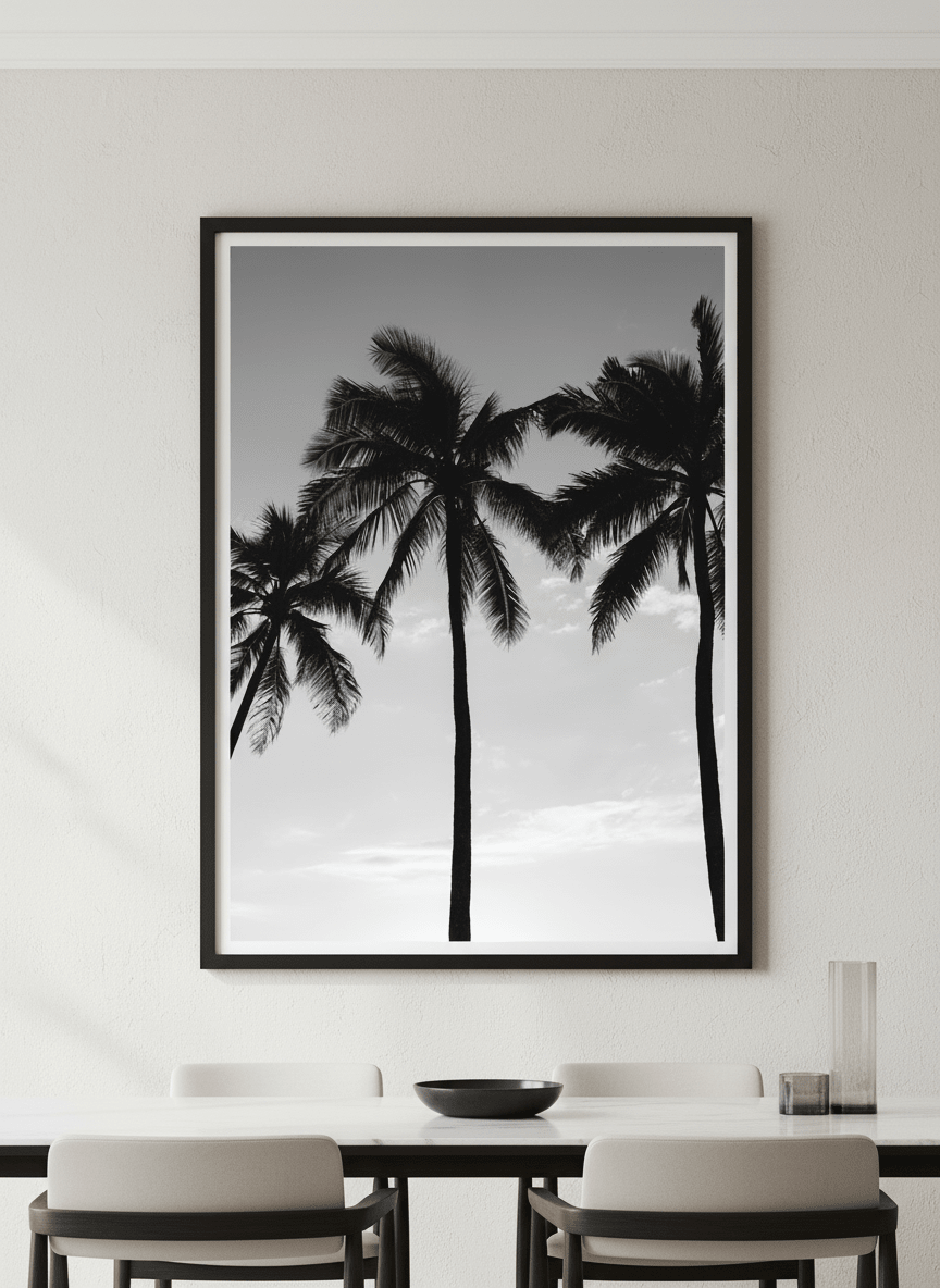 Wall art styled above a dining table in a contemporary home
