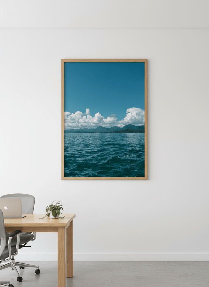 Contemporary wall art featured in a bright modern office workspace