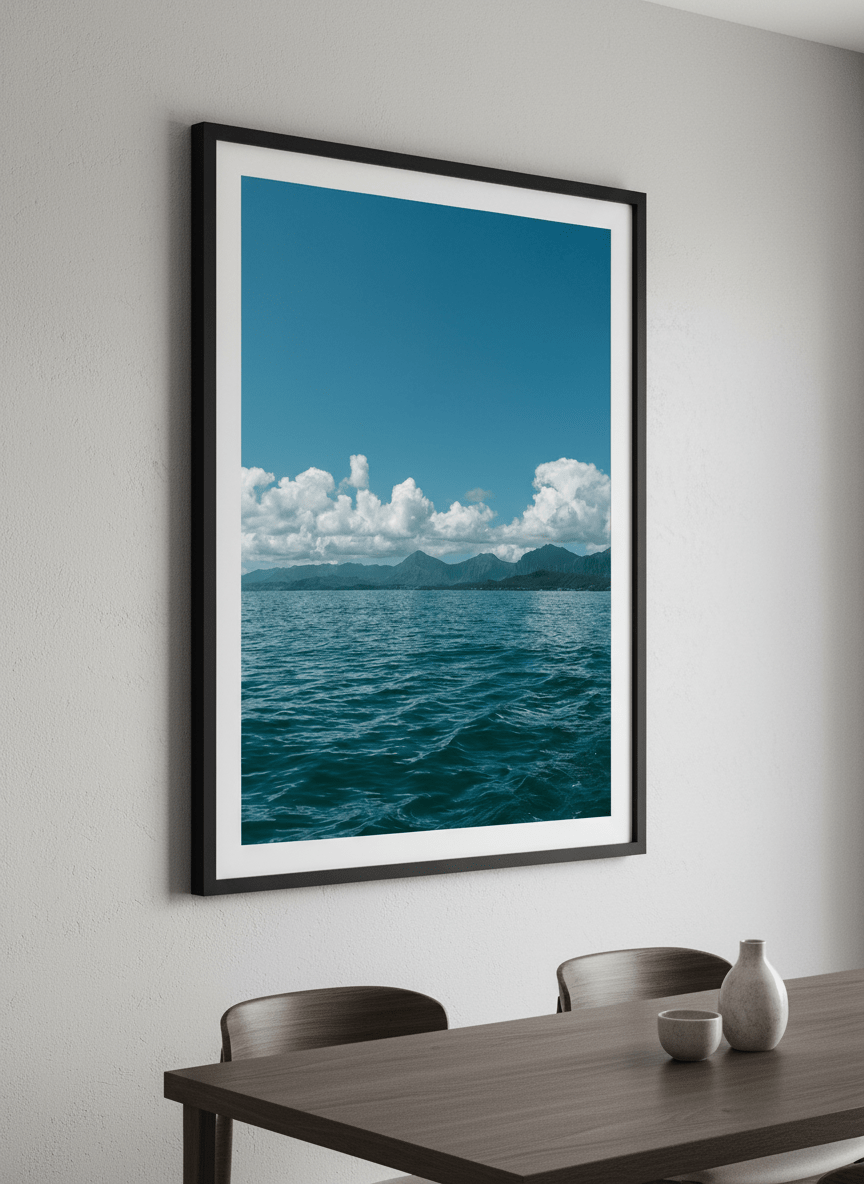 Wall art styled above a dining table in a contemporary home