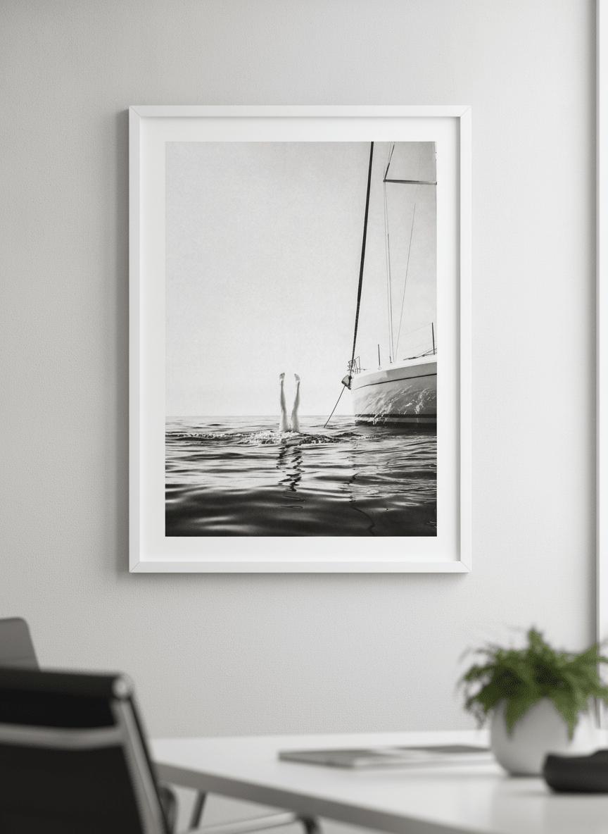 Contemporary wall art featured in a bright modern office workspace