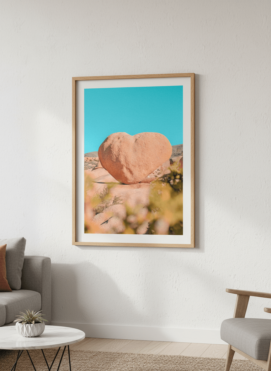 Modern wall art styled above a sofa in a neutral living room