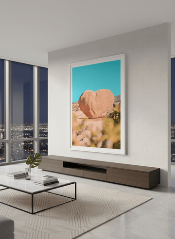 Monumental artwork centred on a feature wall in a luxe interior