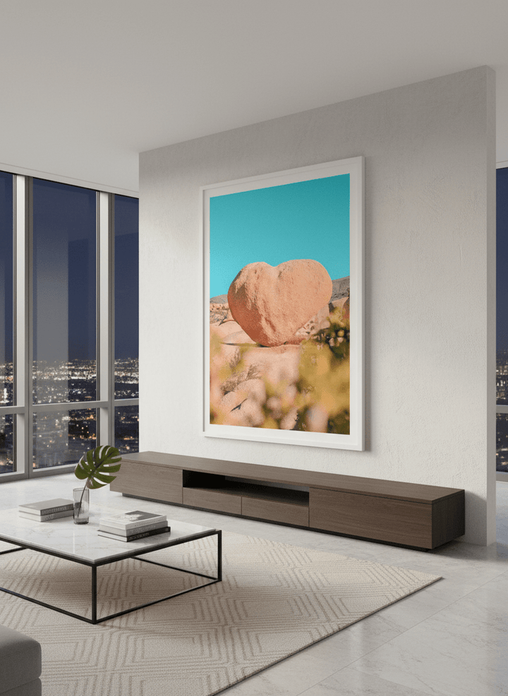 Monumental artwork centred on a feature wall in a luxe interior