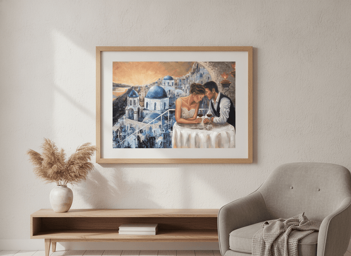 Modern wall art styled above a sofa in a neutral living room