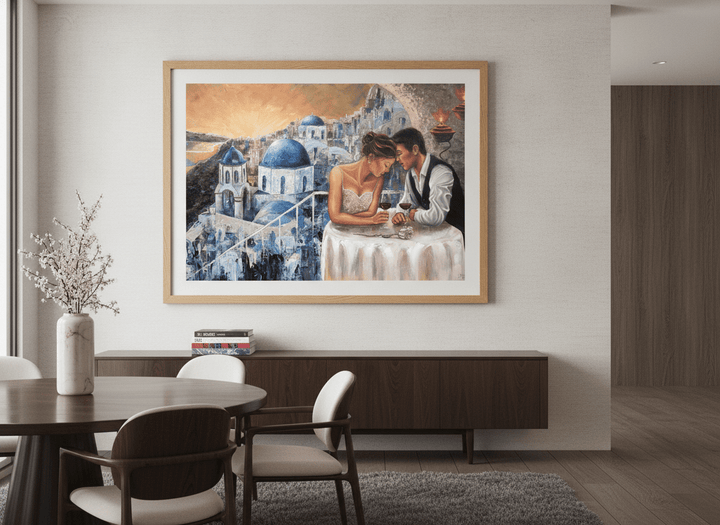 Monumental artwork centred on a feature wall in a luxe interior