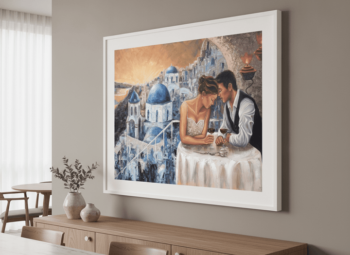 Wall art styled above a dining table in a contemporary home