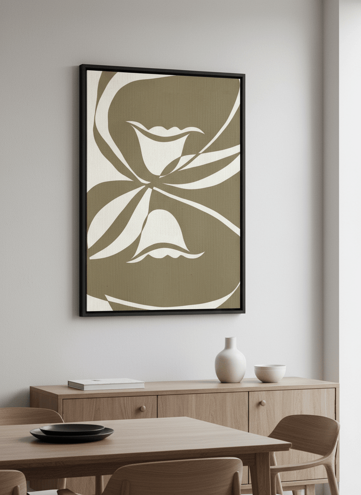 Wall art styled above a dining table in a contemporary home