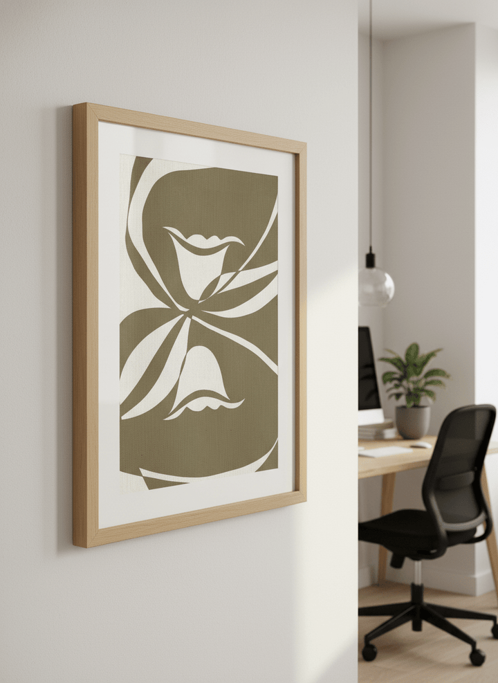 Contemporary wall art featured in a bright modern office workspace