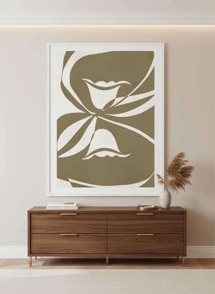 Monumental artwork centred on a feature wall in a luxe interior