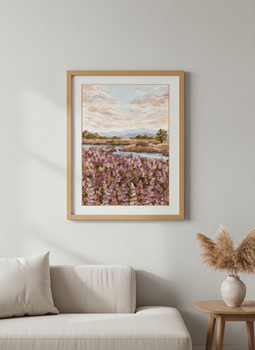 Modern wall art styled above a sofa in a neutral living room