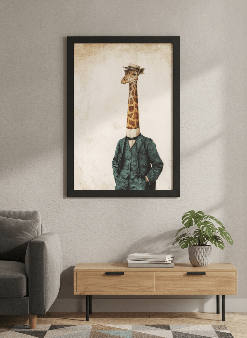 Modern wall art styled above a sofa in a neutral living room