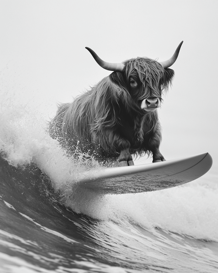 Highland Cow Surf - Style My Wall,frame