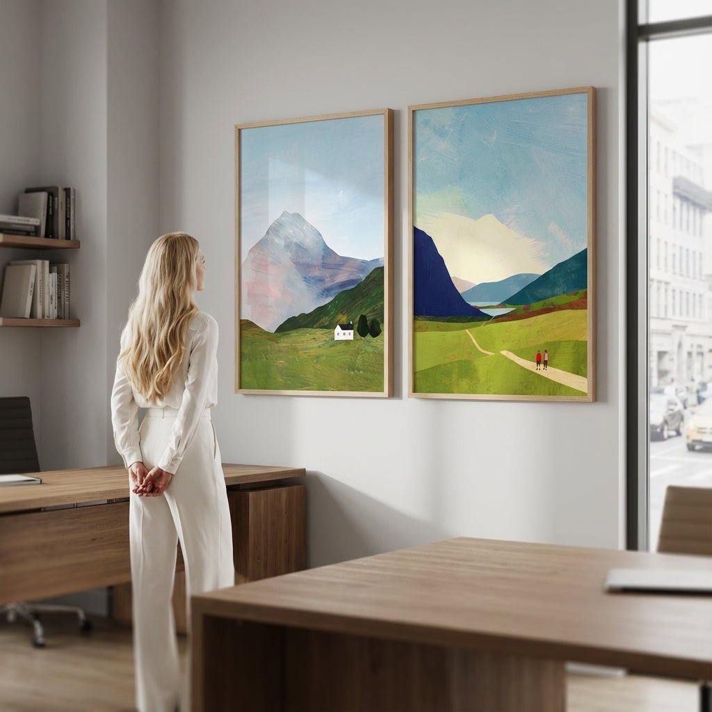 Highland Hike Abstract Duo Painting by Henry Rivers wall - art - picture - poster