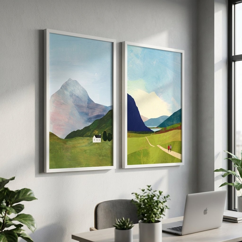 Highland Hike Abstract Duo Painting by Henry Rivers wall - art - picture - poster