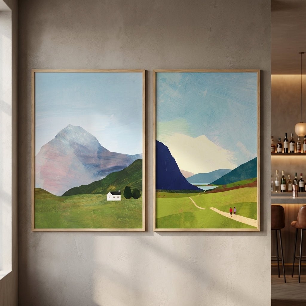 Highland Hike Abstract Duo Painting by Henry Rivers wall - art - picture - poster