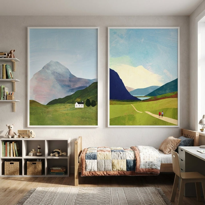 Highland Hike Abstract Duo Painting by Henry Rivers wall - art - picture - poster
