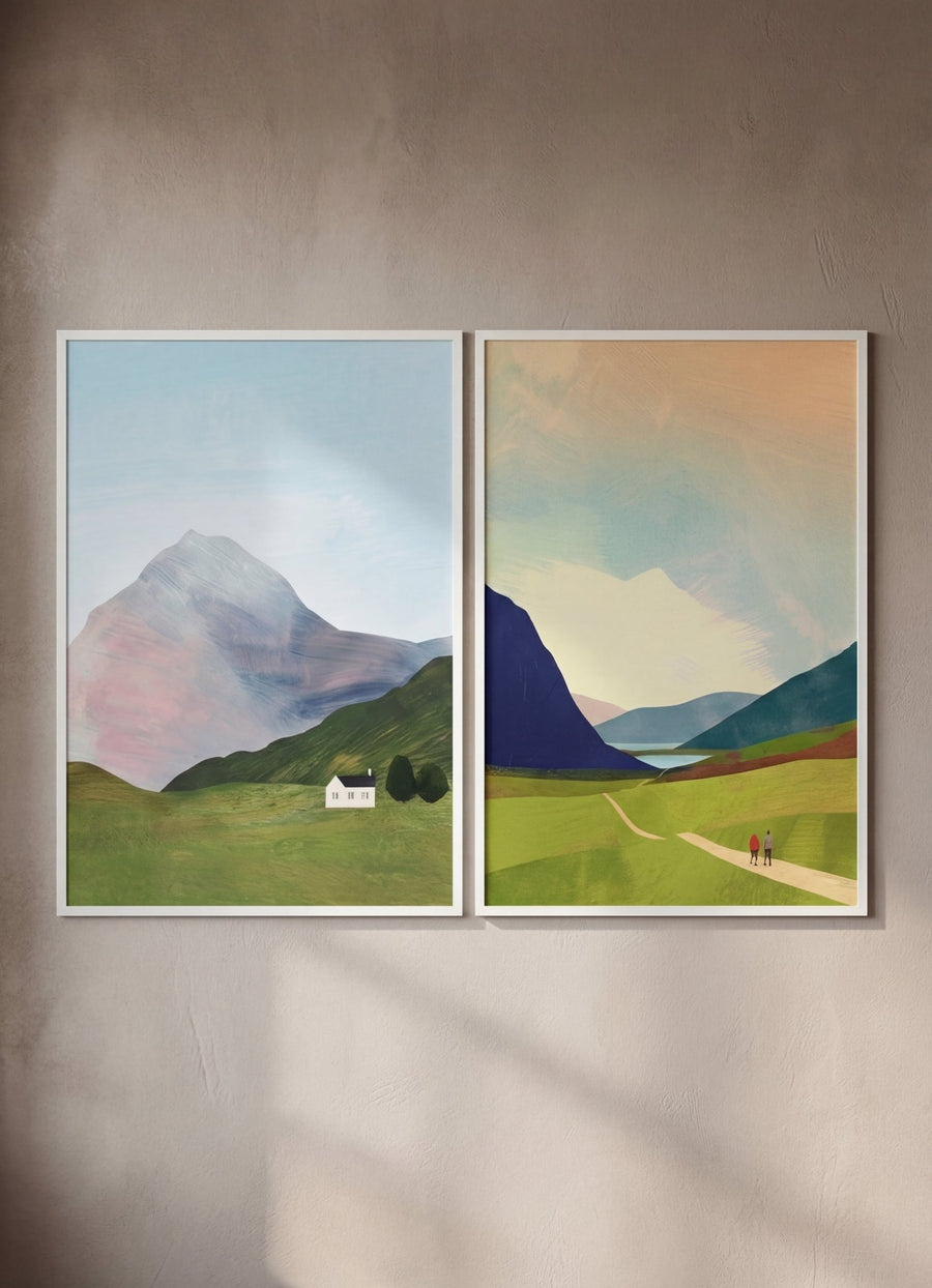Highland Hike Abstract Duo Painting by Henry Rivers