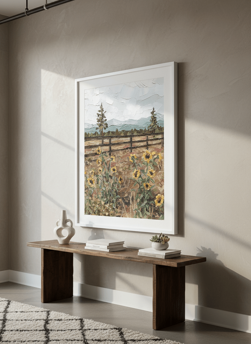 Monumental artwork centred on a feature wall in a luxe interior