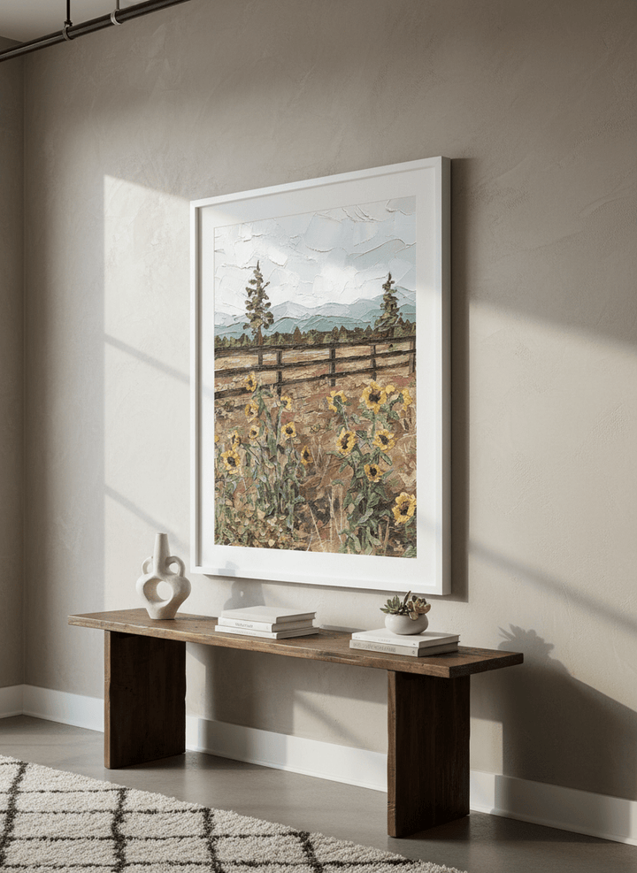 Monumental artwork centred on a feature wall in a luxe interior