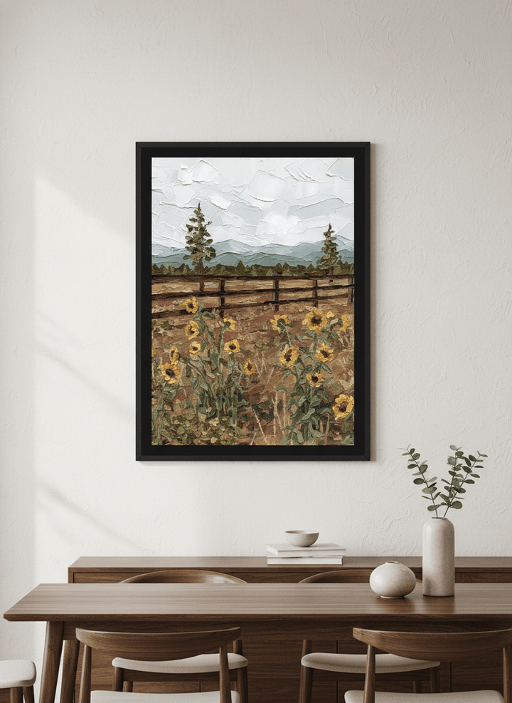 Wall art styled above a dining table in a contemporary home