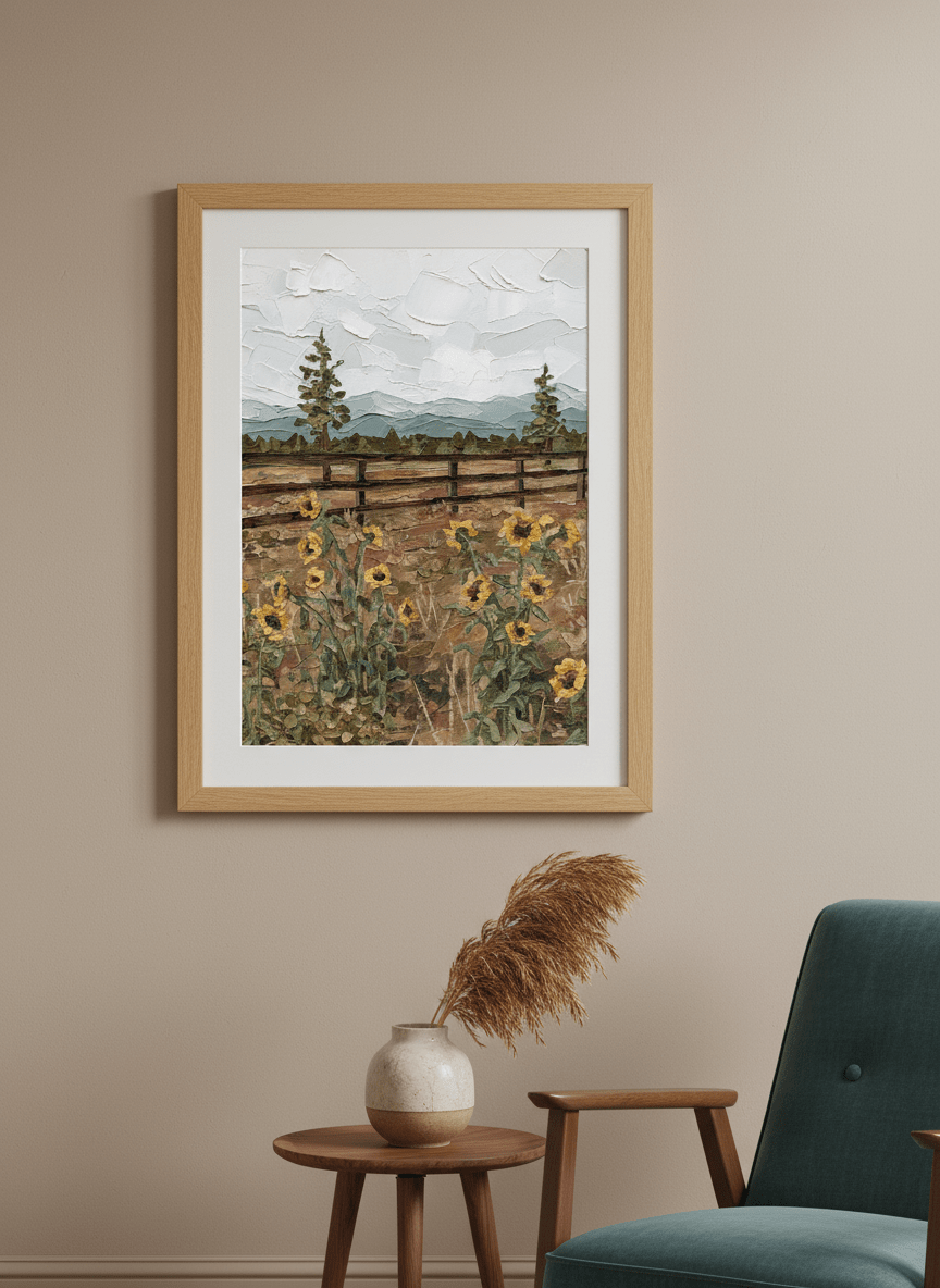 Modern wall art styled above a sofa in a neutral living room