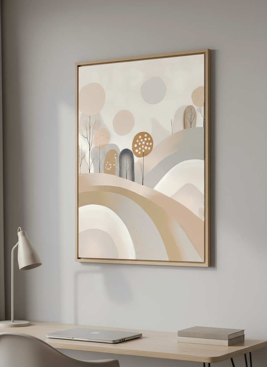 Contemporary wall art featured in a bright modern office workspace