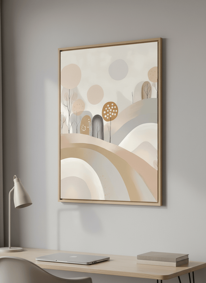 Contemporary wall art featured in a bright modern office workspace