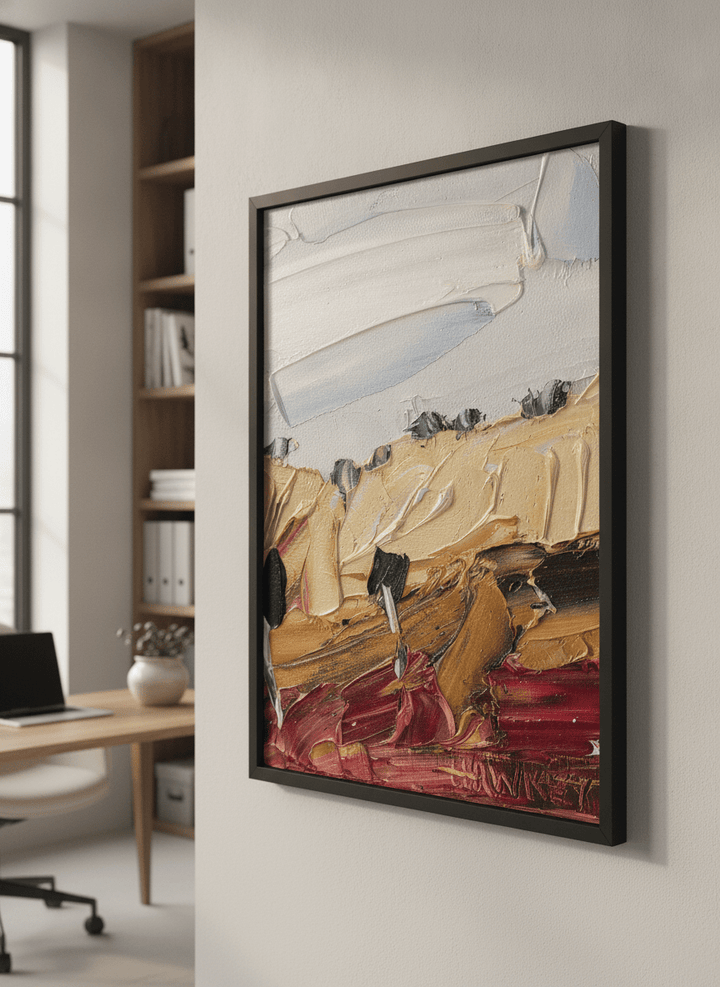 Contemporary wall art featured in a bright modern office workspace