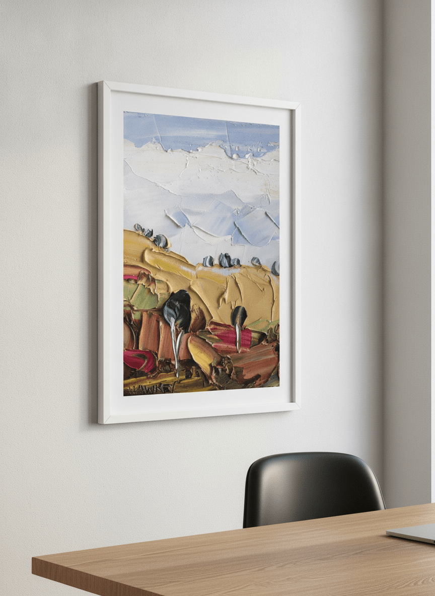 Contemporary wall art featured in a bright modern office workspace
