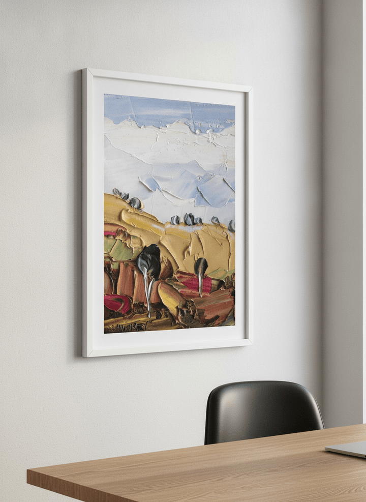 Contemporary wall art featured in a bright modern office workspace