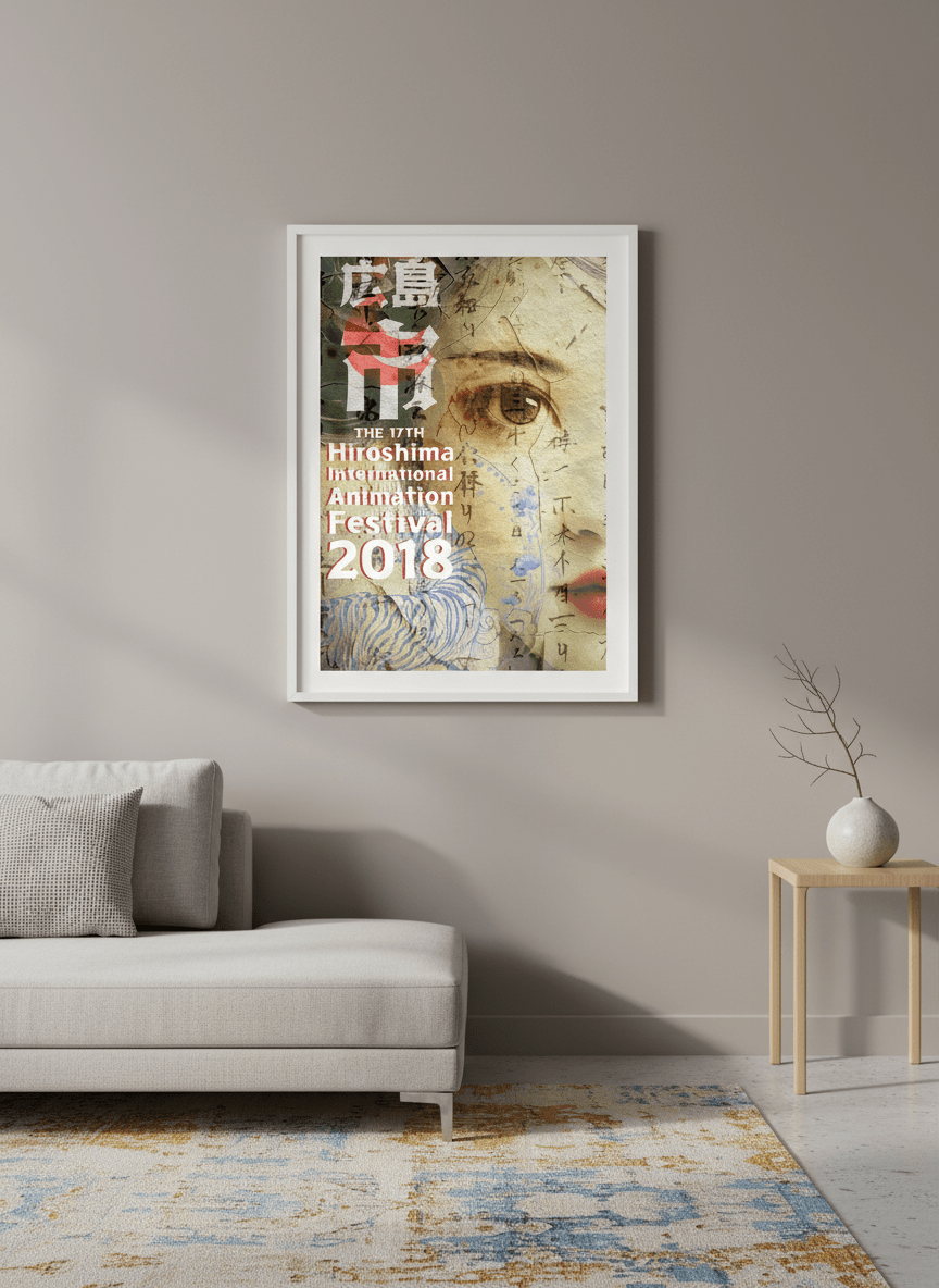 Modern wall art styled above a sofa in a neutral living room