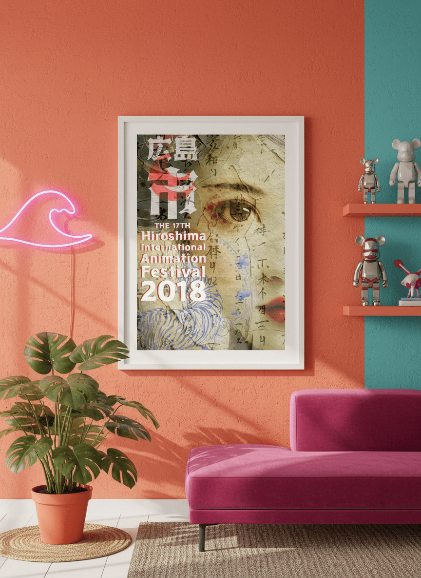 Bold wall art styled in a colourful, eclectic modern home