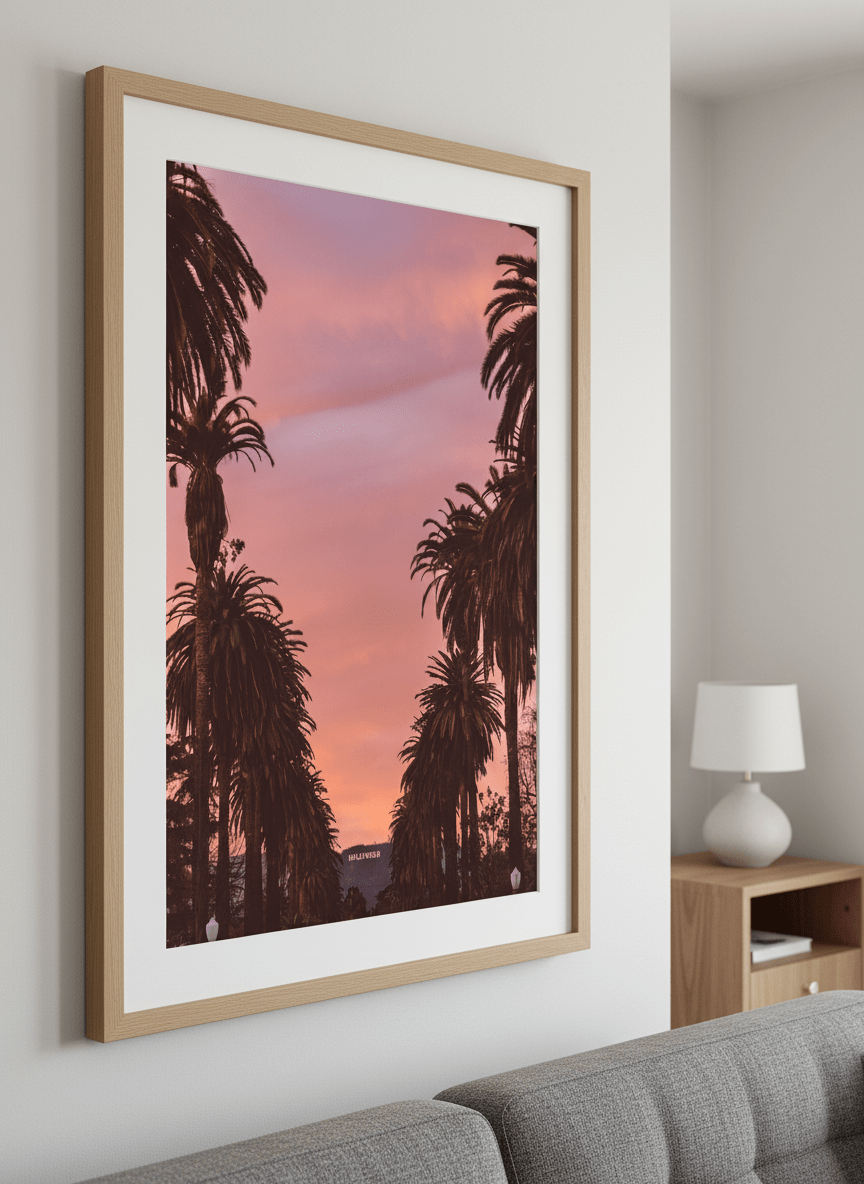 Modern wall art styled above a sofa in a neutral living room