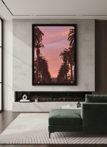 Monumental artwork centred on a feature wall in a luxe interior