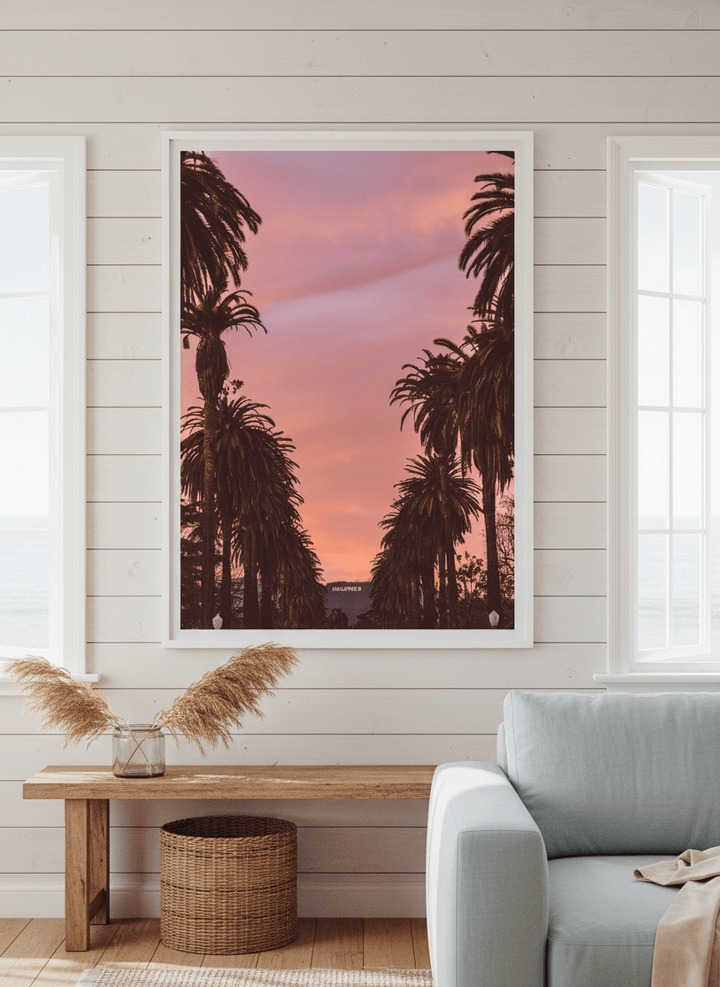Neutral wall art displayed in a sunny coastal beach house