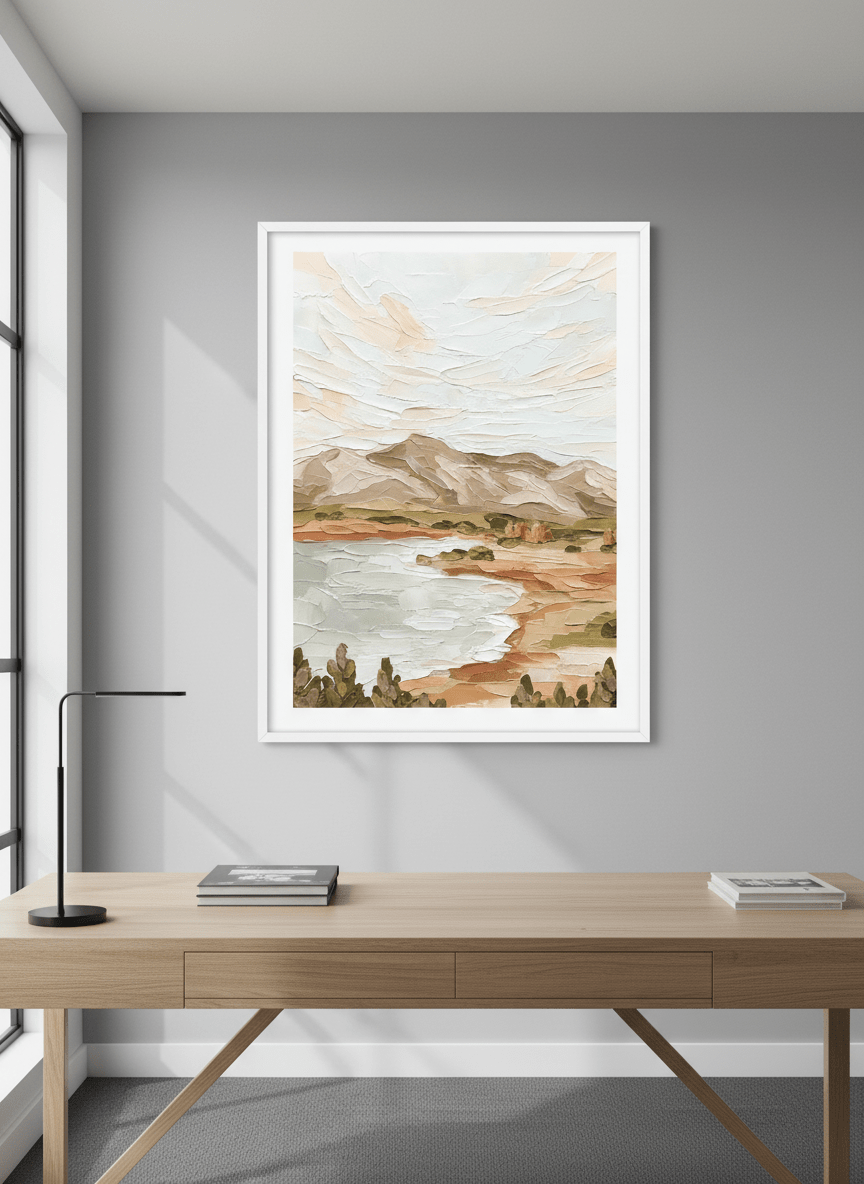 Contemporary wall art featured in a bright modern office workspace