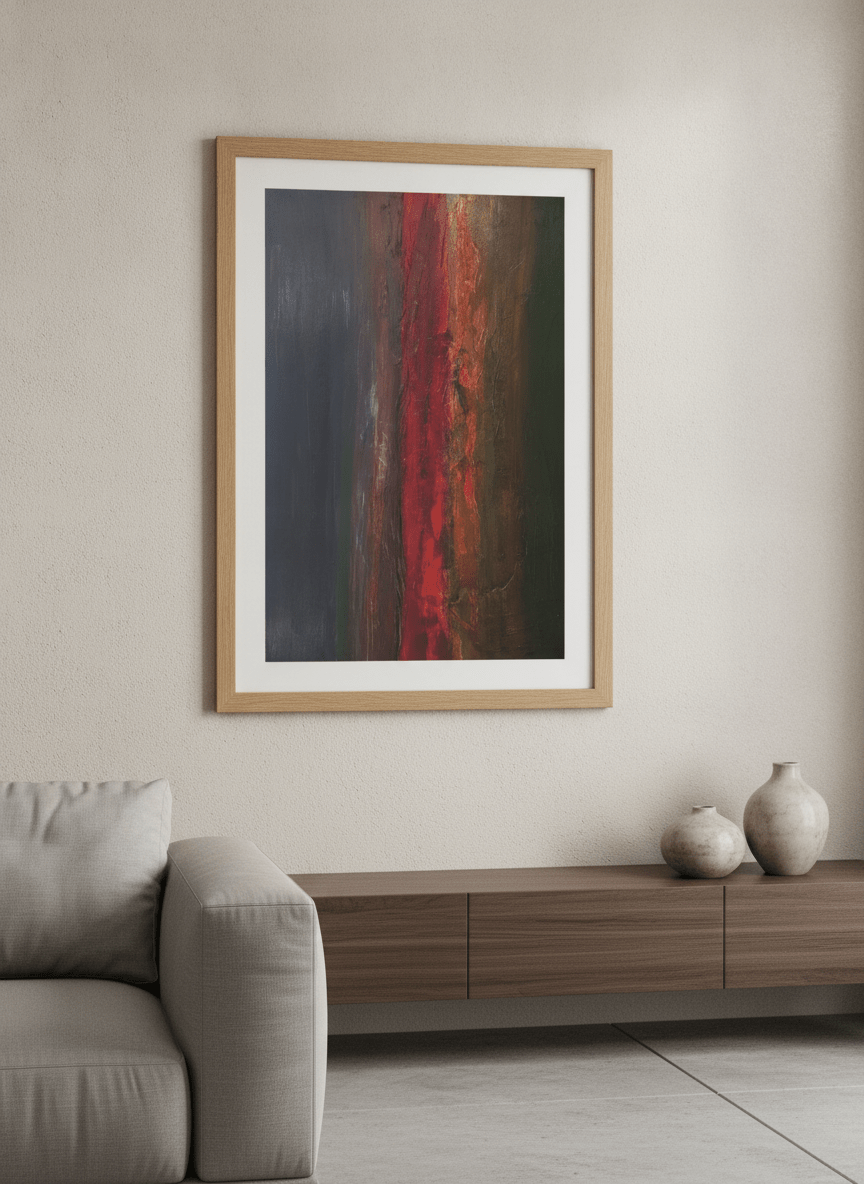 Modern wall art styled above a sofa in a neutral living room