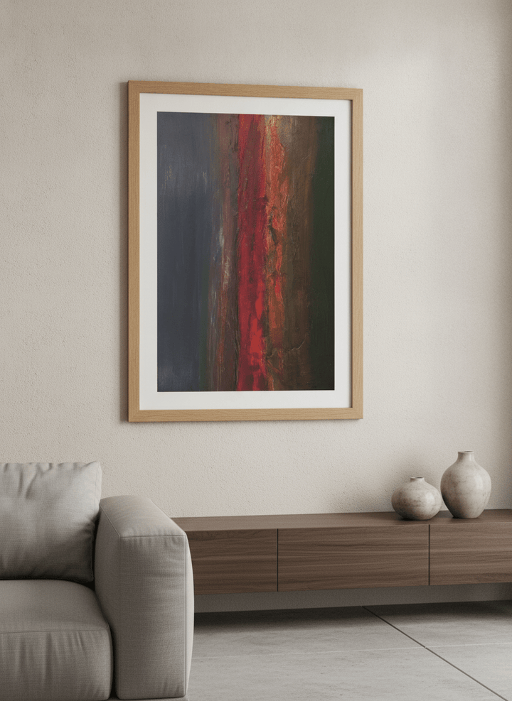 Modern wall art styled above a sofa in a neutral living room