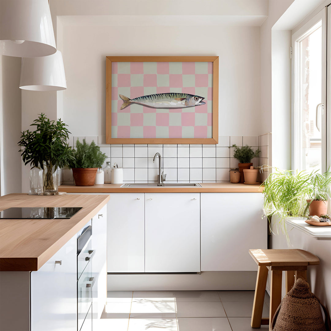 Pink Sardine Kitchen Print,kitchen,timber border