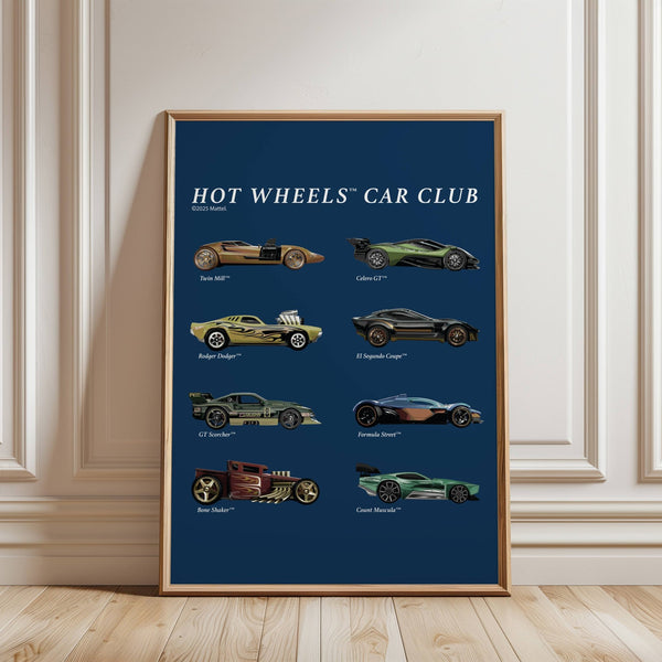 Hot Wheels Coloured Car Club Vintage Retro Print