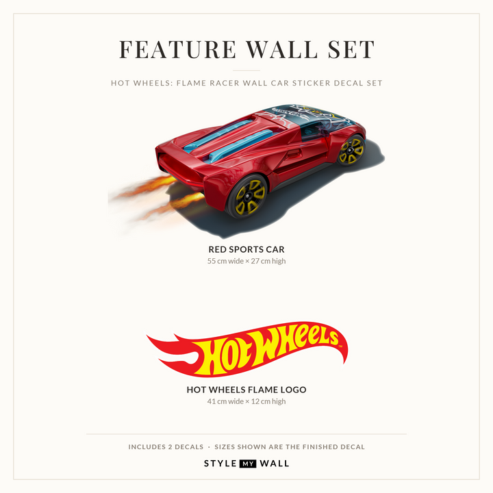 Hot Wheels: Flame Racer Wall Car Sticker Decal Set