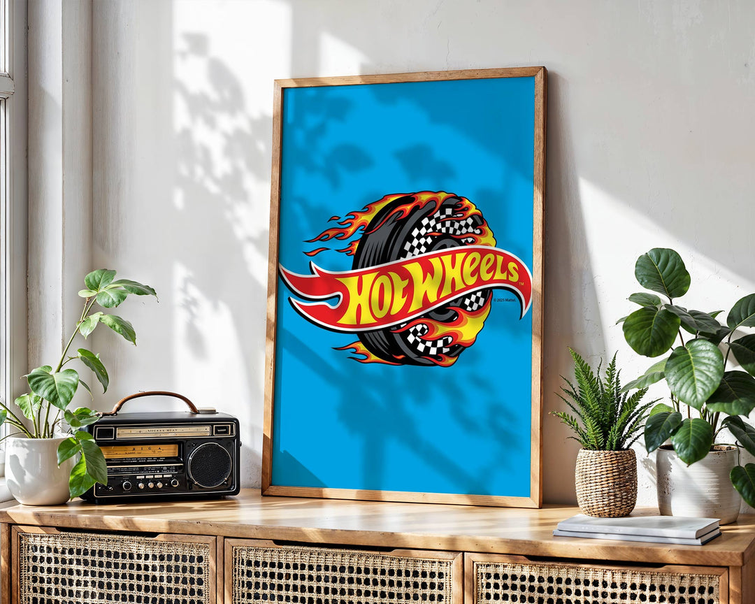 Hot Wheels Flaming Logo Tyre Wall Art wall - art - picture - poster