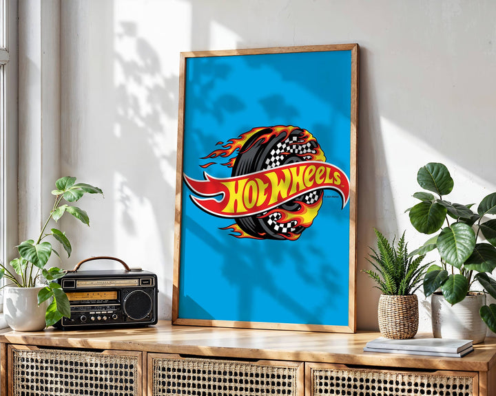 Hot Wheels Flaming Logo Tyre Wall Art wall - art - picture - poster