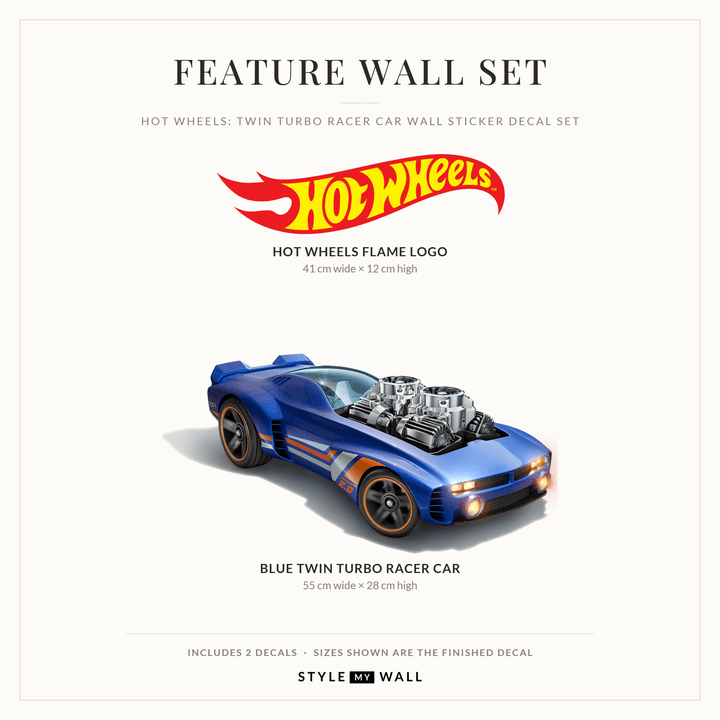 Hot Wheels: Twin Turbo Racer Car Wall Sticker Decal Set wall-art-picture-poster