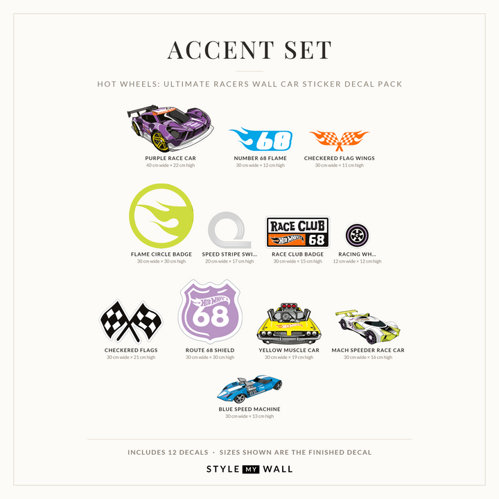 Hot Wheels: Ultimate Racers Wall Car Sticker Decal Pack