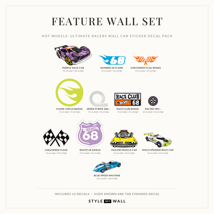 Hot Wheels: Ultimate Racers Wall Car Sticker Decal Pack