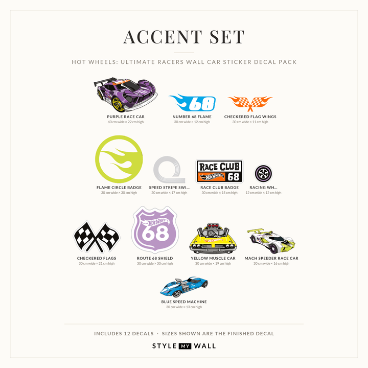 Hot Wheels: Ultimate Racers Wall Car Sticker Decal Pack wall-art-picture-poster
