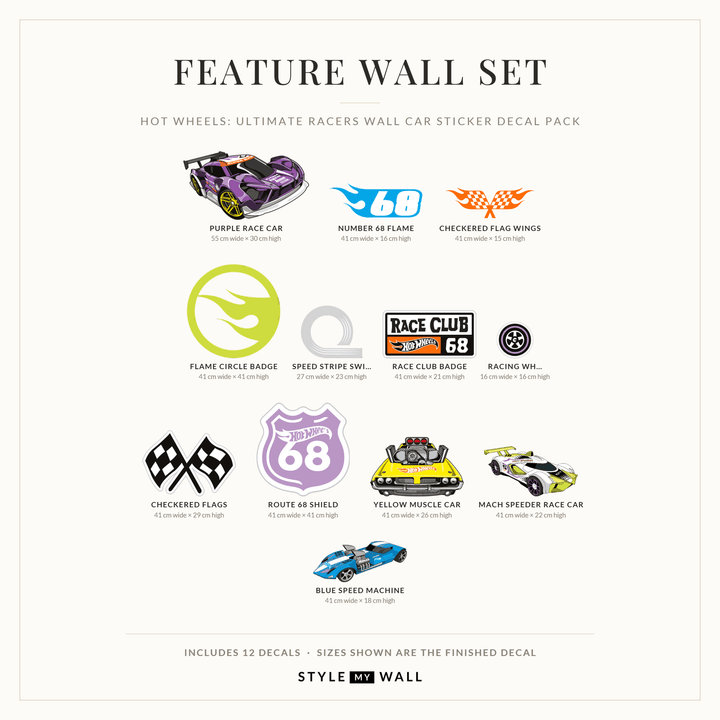 Hot Wheels: Ultimate Racers Wall Car Sticker Decal Pack wall-art-picture-poster