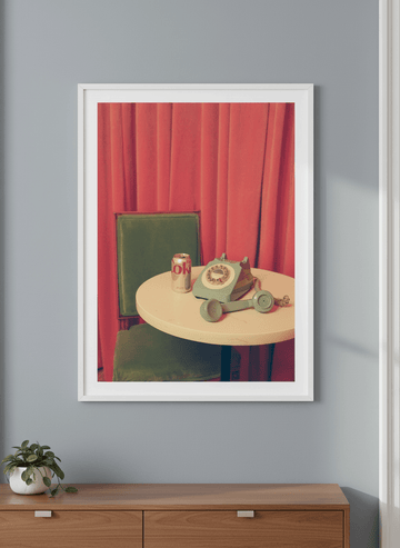 Minimalist artwork displayed in a calm, light-filled bedroom interior