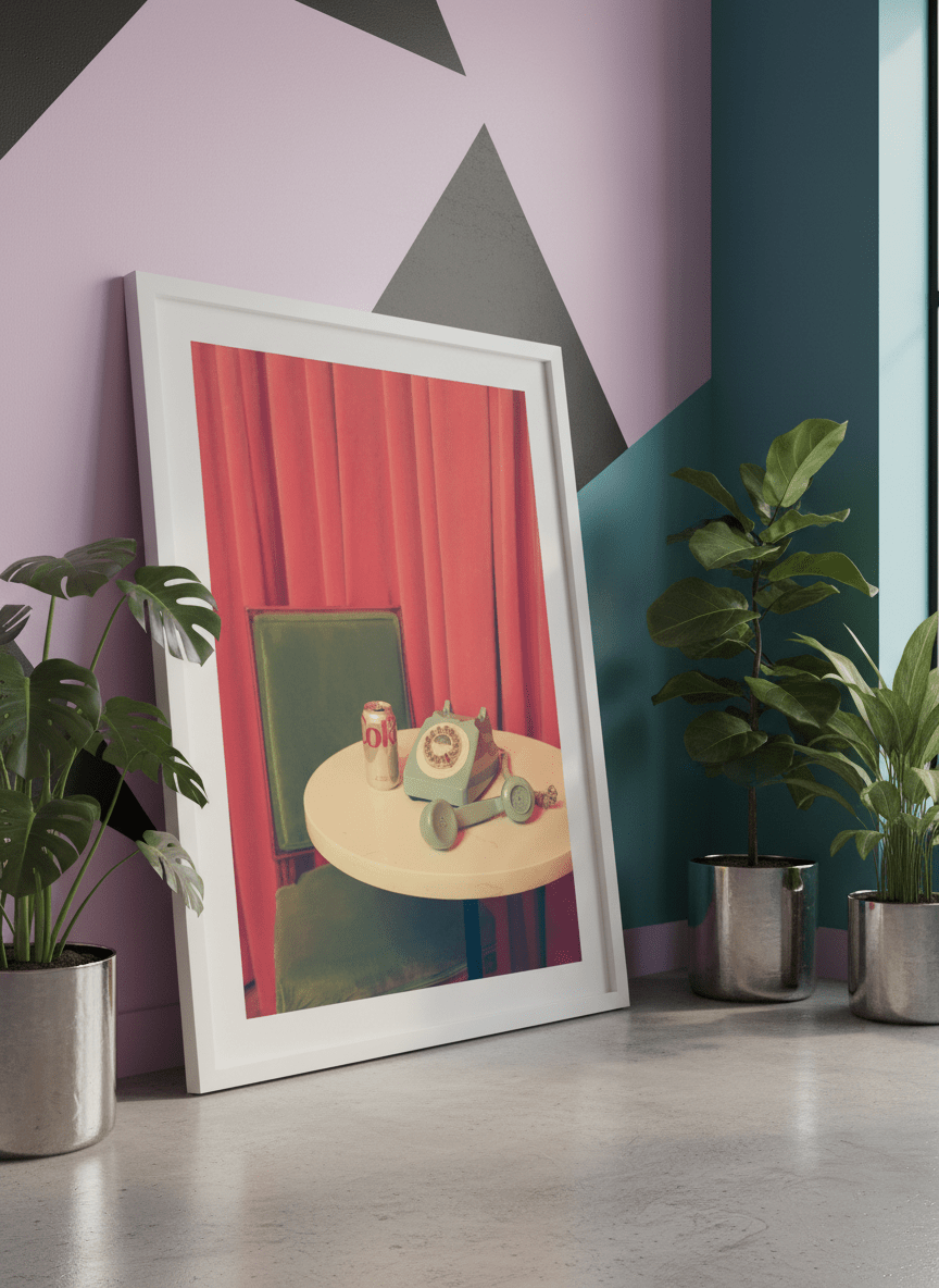 Bold wall art styled in a colourful, eclectic modern home
